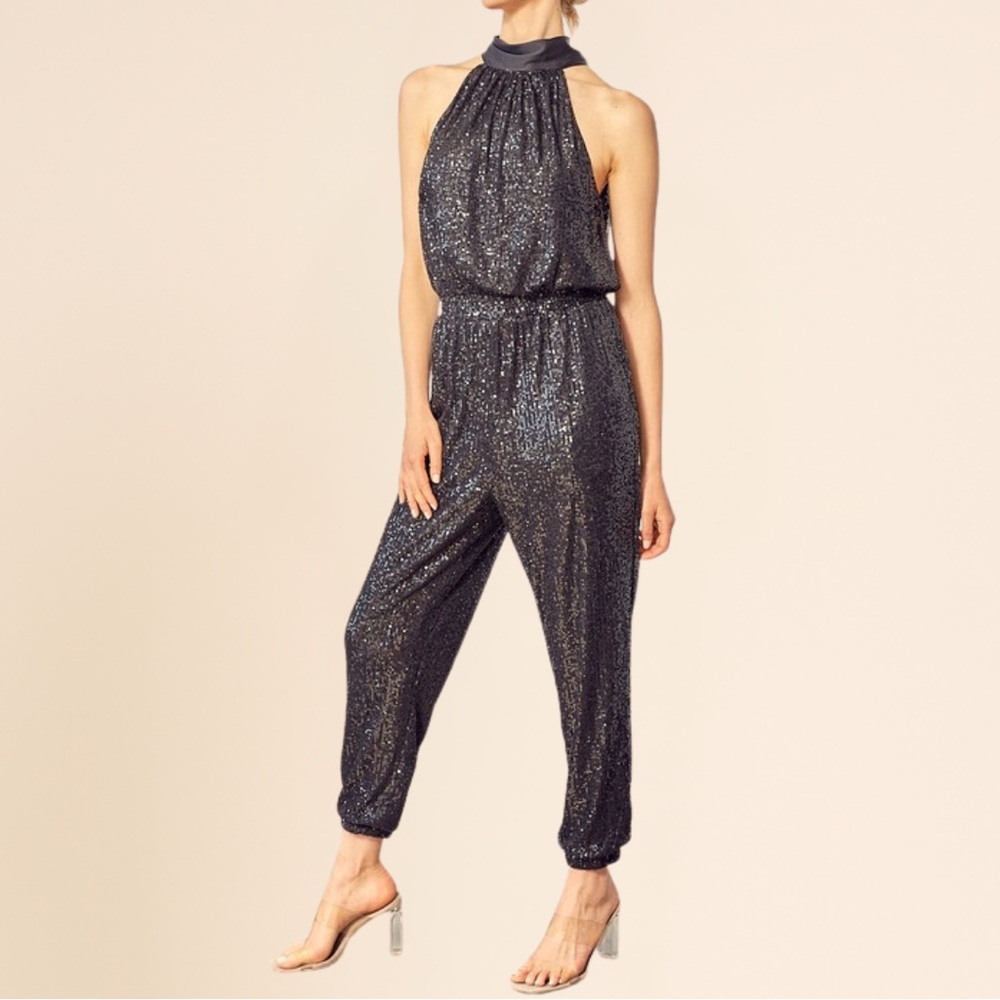 Mustard Seed Shimmering Charcoal Jumpsuit - Picture 3 of 11